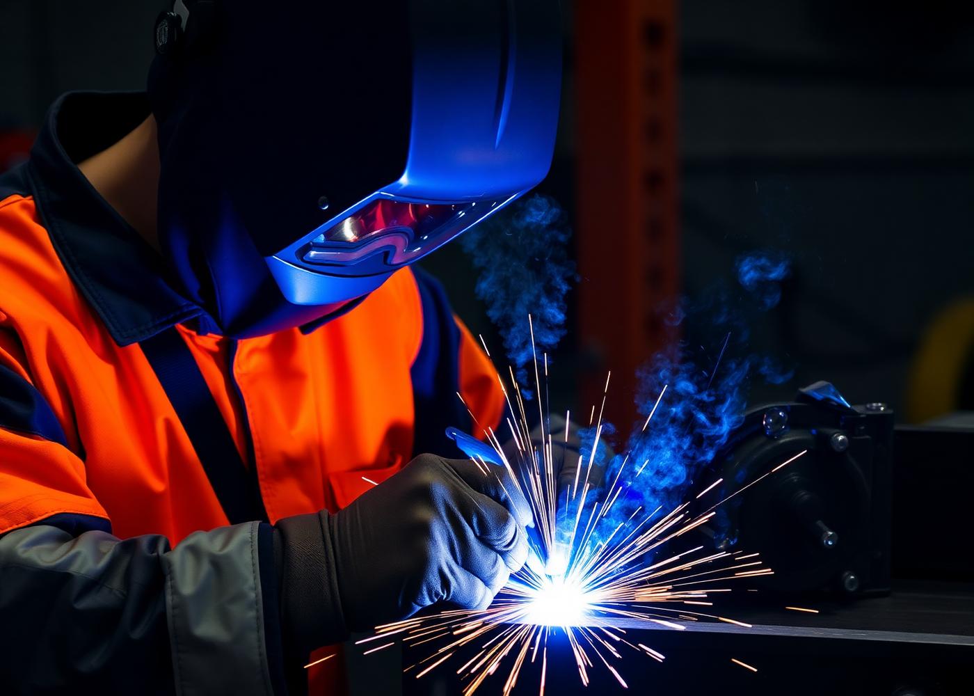 TIG welder fabricating a stainless steel component